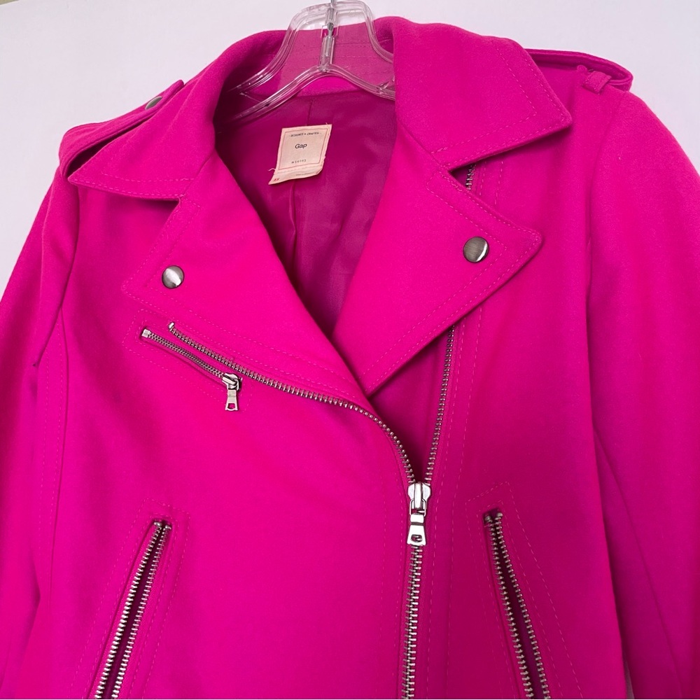 💕Gap Hot Pink Women's Zippered Moto Wool Jacket💕